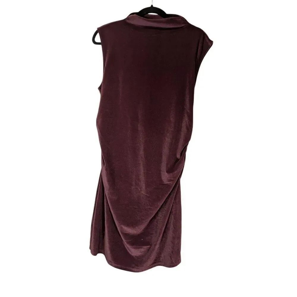 A New Day Women's Sleeveless Mini Velvet Rusched Dress Burgundy Size L